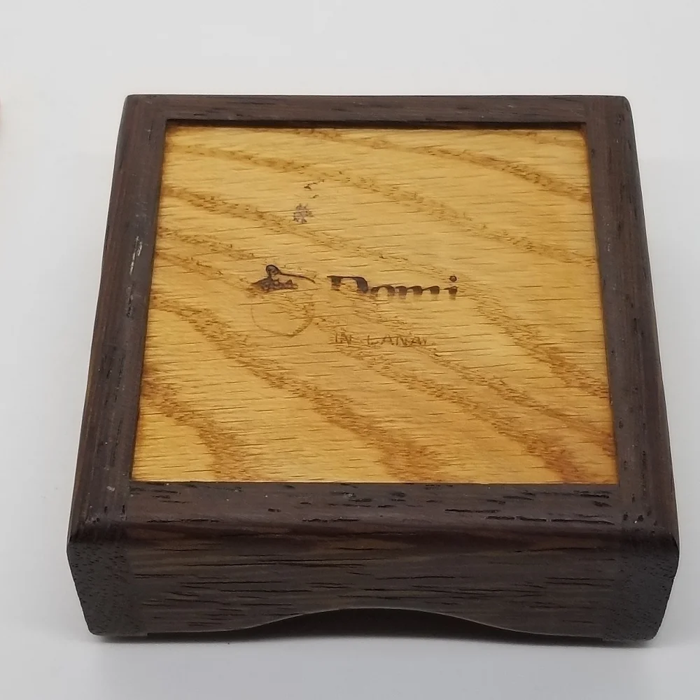 wooden inlay trinket box with tree imagery made in Canada